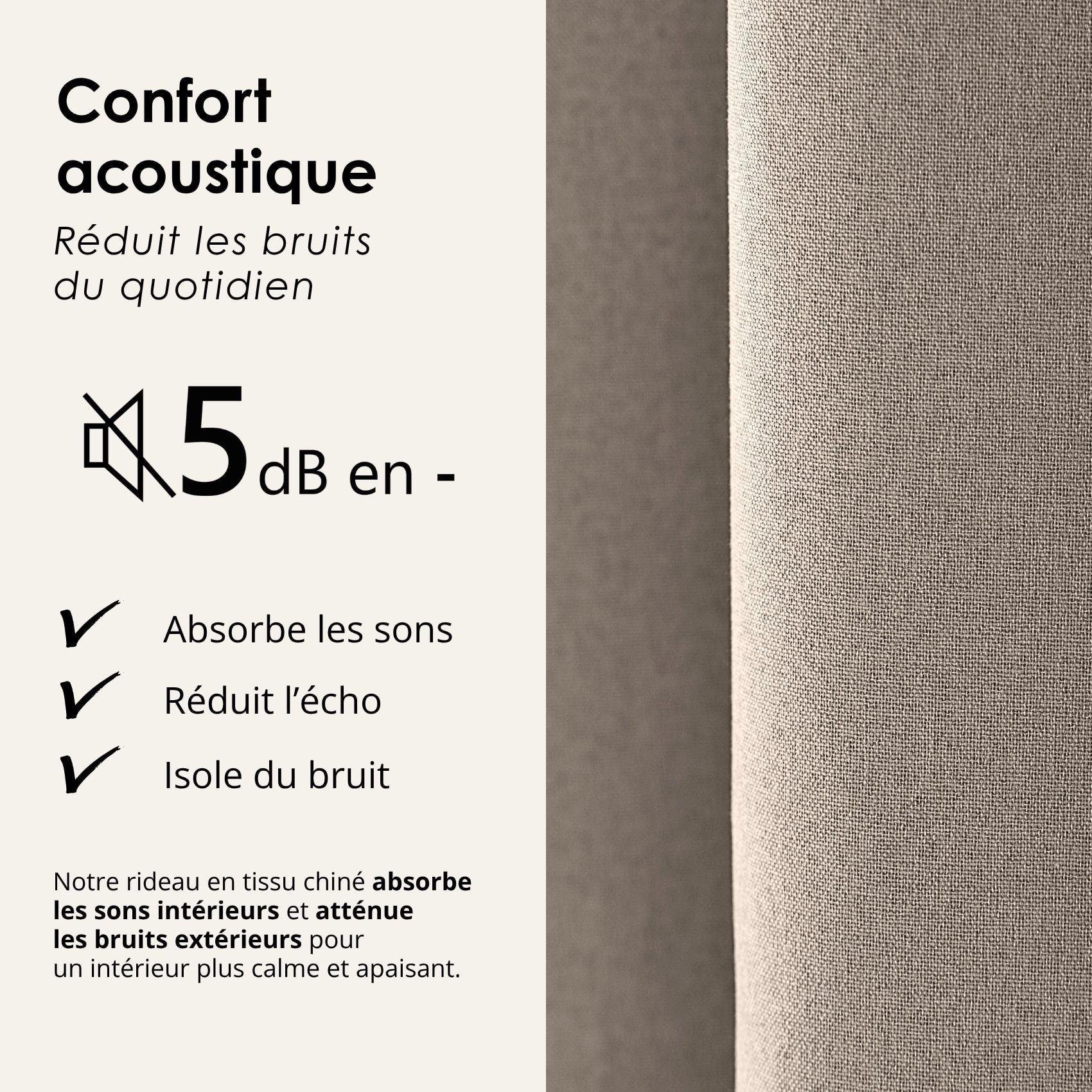 Rideau 100% occultant double face galon fronceur MIDNIGHT - Taupe