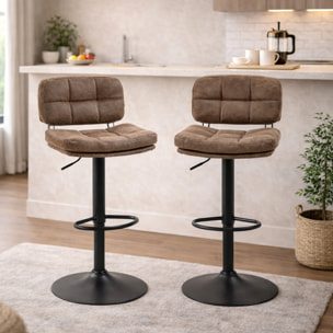 Lot de 2 tabourets de bar – Style vintage – Capitonnés, réglables et pivotants