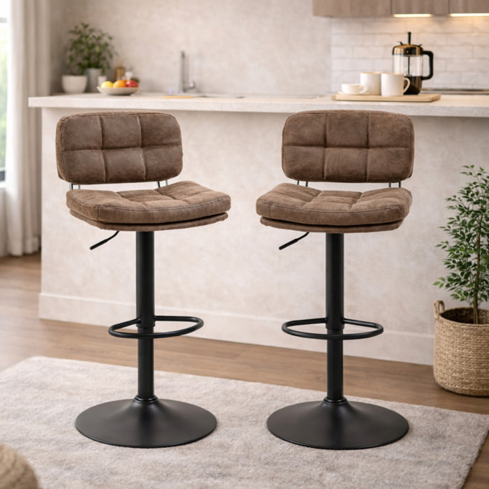 Lot de 2 tabourets de bar – Style vintage – Capitonnés, réglables et pivotants