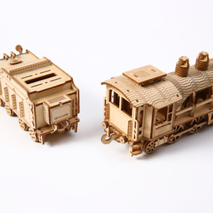 Modello di Legno 3D, design di Treno a vapore con movimento meccanico. 282 pezzi.
