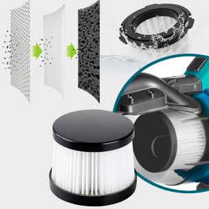 Aspirapolvere a mano da 300W con serbatoio da 700ml. Include 4 testine e 2 batterie da 15000mAh.