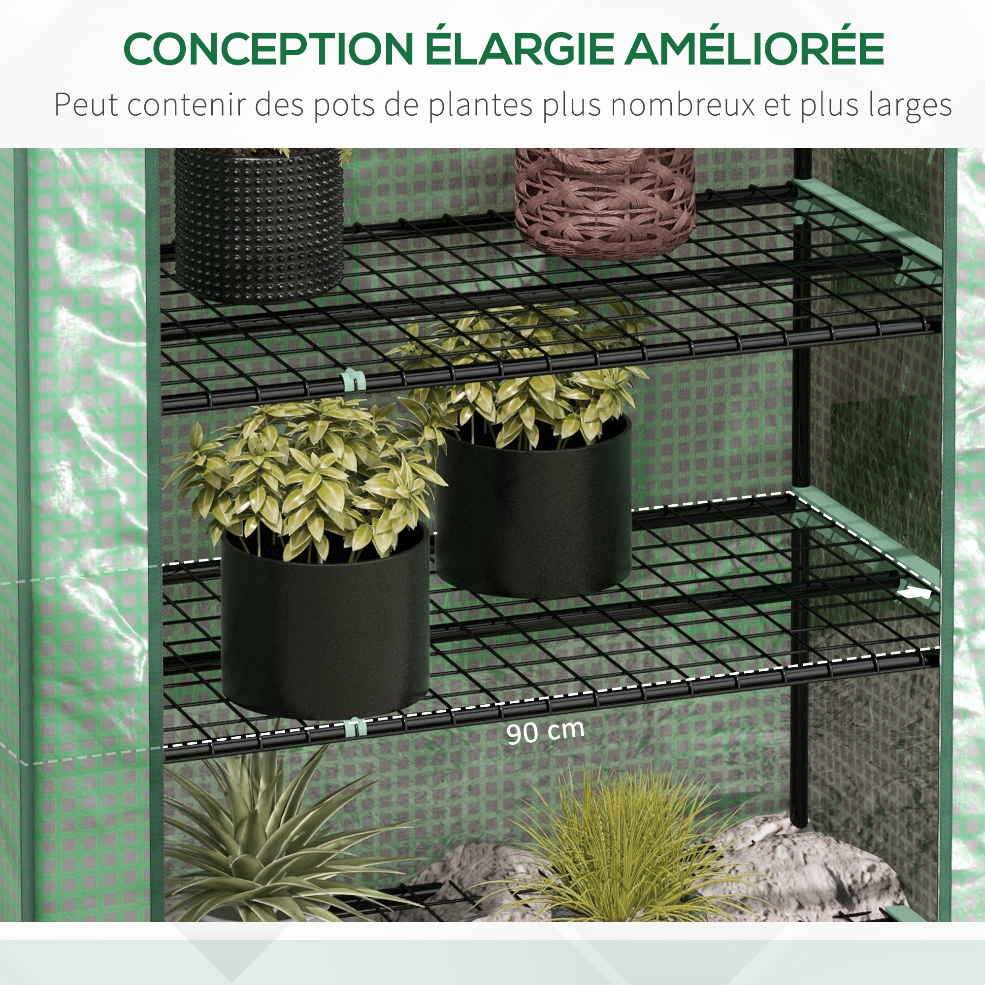 Serre de jardin balcon 5 niveaux porte acier PE vert