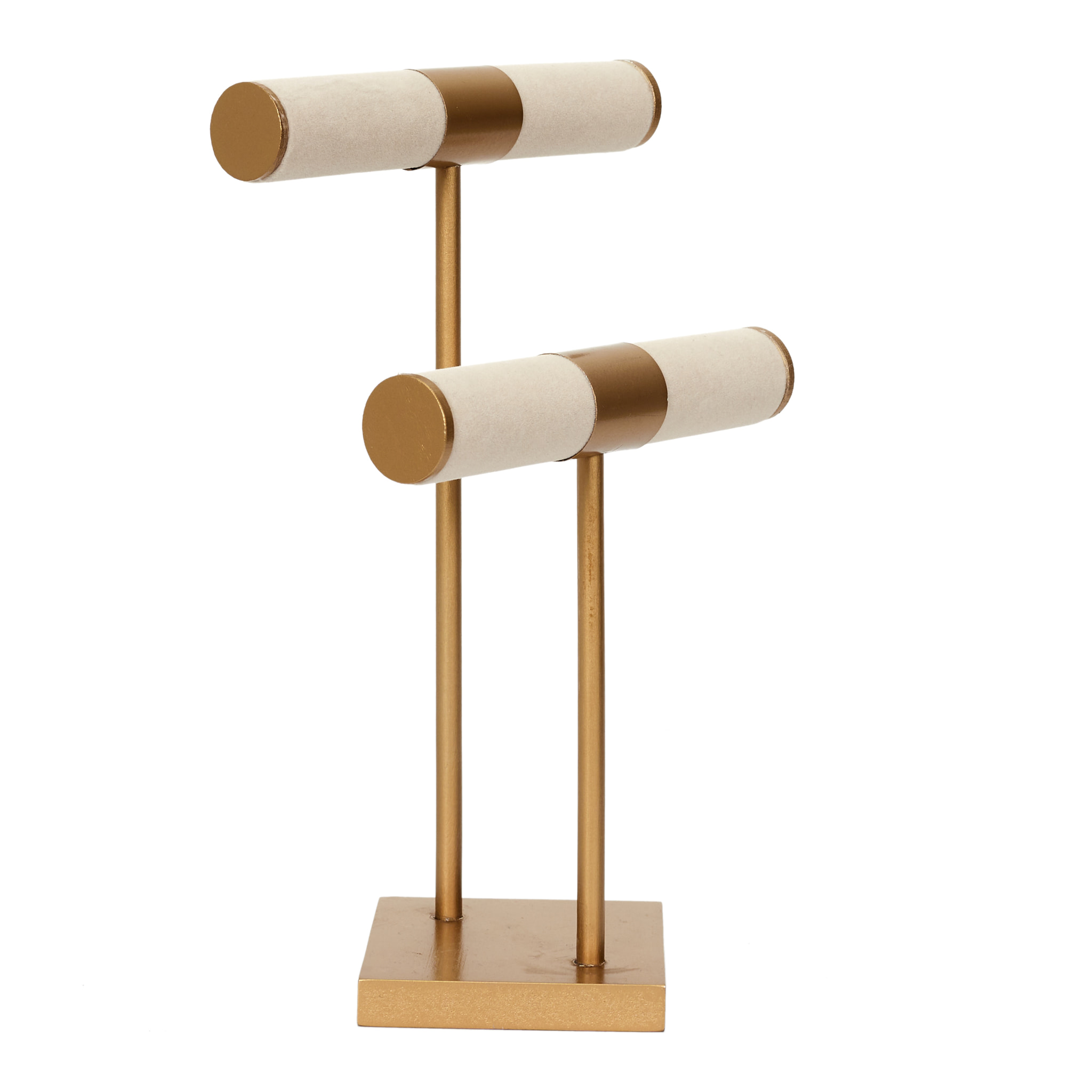 Porte Bijoux Double Beige Pied Dore