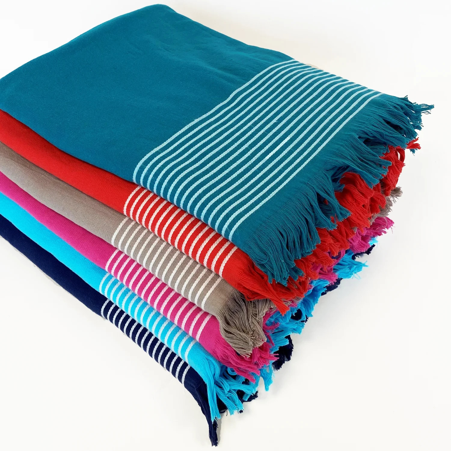 Fouta doublée éponge - Paski Fuchsia - 90x170cm - 300g/m²