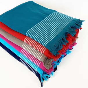 Fouta doublée éponge - Paski Fuchsia - 90x170cm - 300g/m²