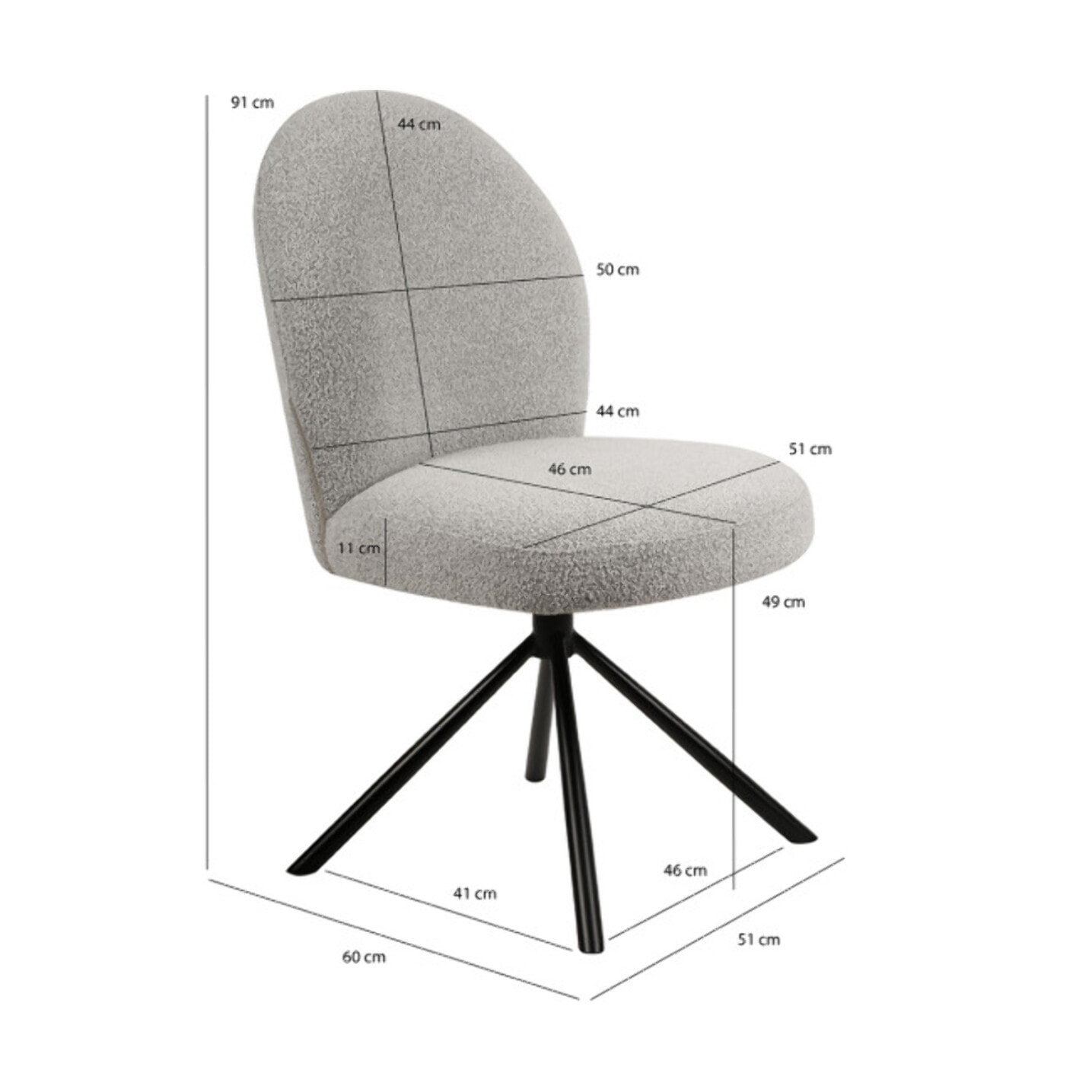 Chaise rotative 180° en tissu bouclette - BÉRANGÈRE