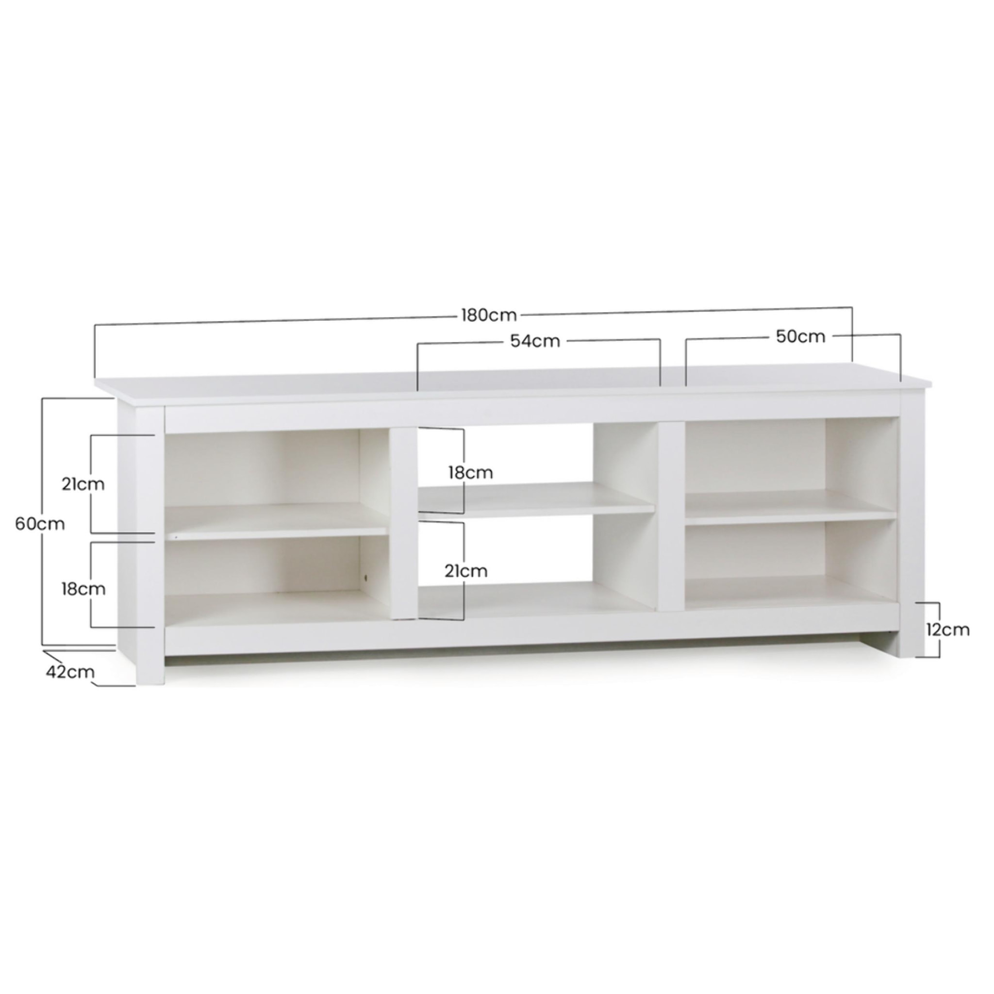 Mobile TV design bianco 180X42X60 cm con 6 ripiani