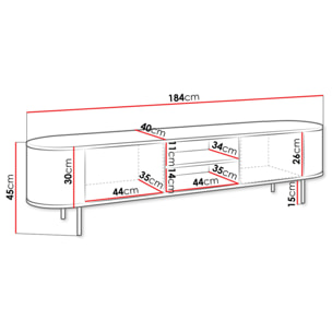 Sansa - meuble tv 184 cm - 2 portes et 2 niches - plateau effet marbre - Bois / Noir