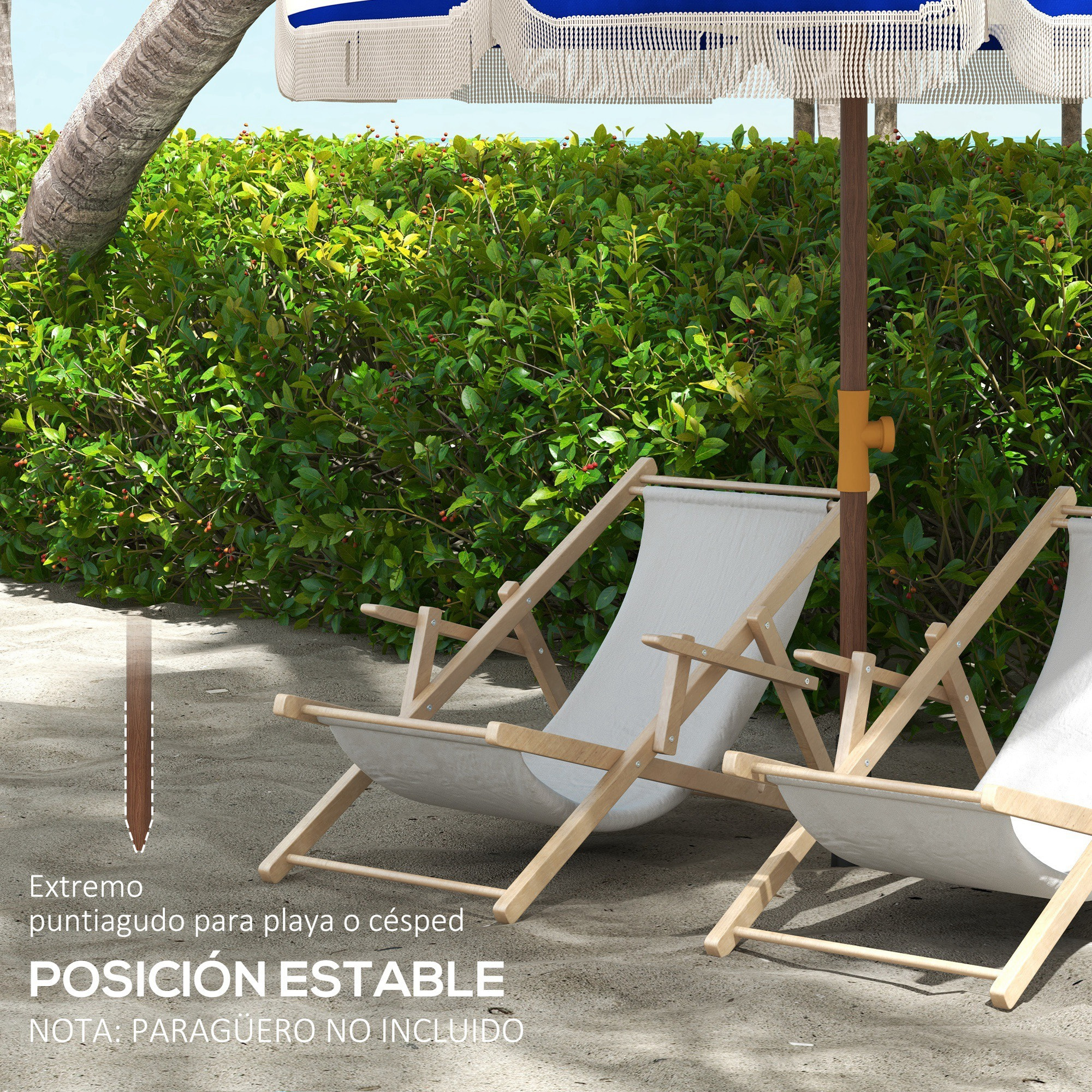 Sombrilla de Playa con Flecos Ø190x210 cm Parasol para Terraza con 8 Varillas Apertura Manual Anti-UV Impermeable y Bolsa de Transporte para Jardín Piscina Crema