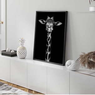 Affiche encadrée girafe en noir et blanc sur fond noir Affiche + cadre en métal - Noir