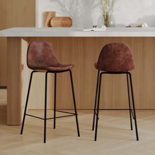 Lot de 2 chaises pour îlot central 65 cm en cuir synthétique marron - Henrik