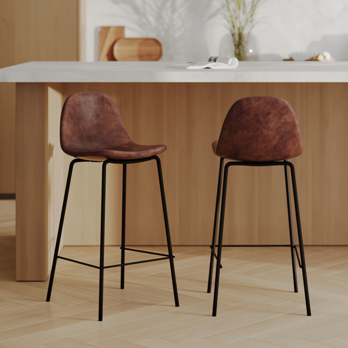 Lot de 2 chaises pour îlot central 65 cm en cuir synthétique marron - Henrik