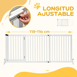 Barrera de Seguridad para Perros Extensible 113-166 cm Rejilla de Protección para Escaleras y Puertas 3 Piezas con Marco de Madera 113-166x36x71 cm Blanco