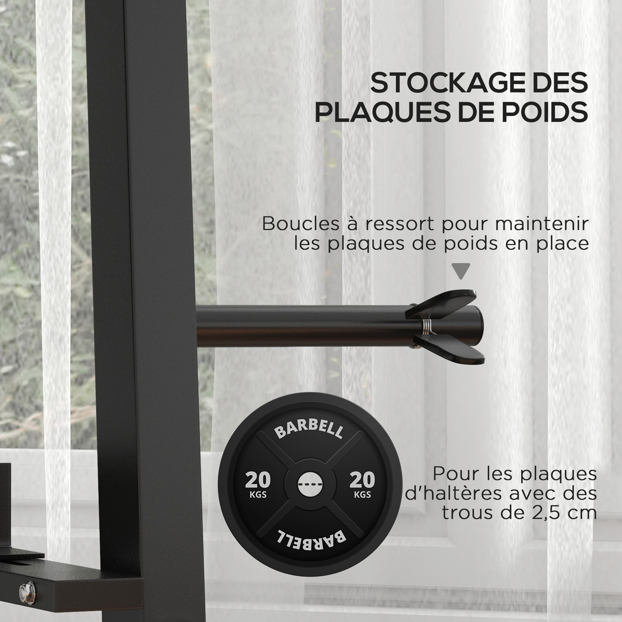 Support pour poids, haltères et barres - rack haltères multifonction - charge max. 200 Kg - acier noir