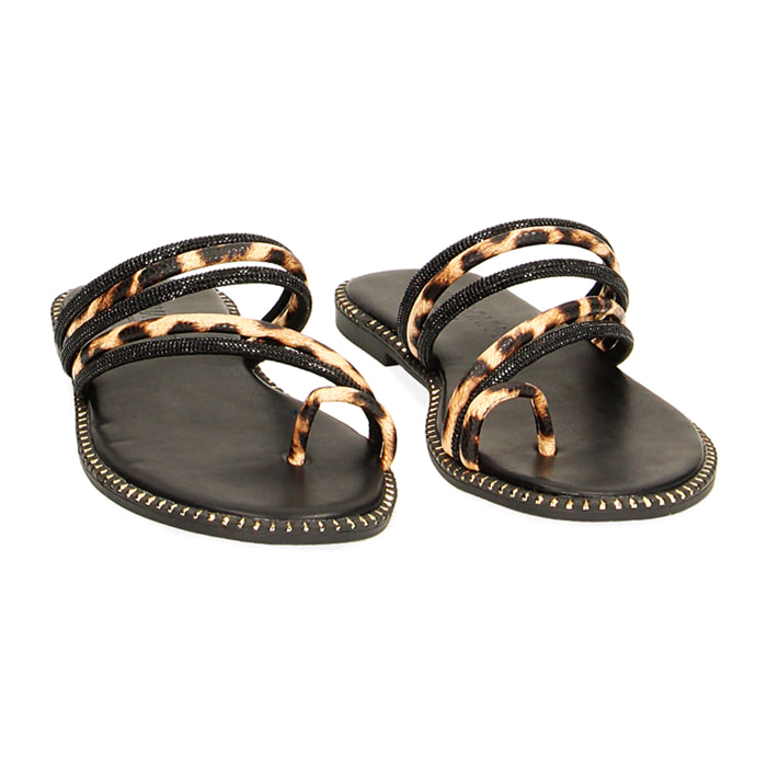 Sandali bassi nero-leopard con pietre