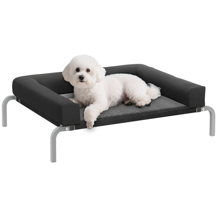 Transat pour animaux - lit pour chien - lit à pieds pour chien avec contour coussin dim. 90 x 65 x 30 cm - noir
