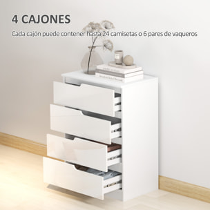 Cómoda con 4 Cajones Cómoda de Dormitorio Moderno con Anti-vuelco Cajonera para Salón Pasillo 60x40x85 cm Blanco