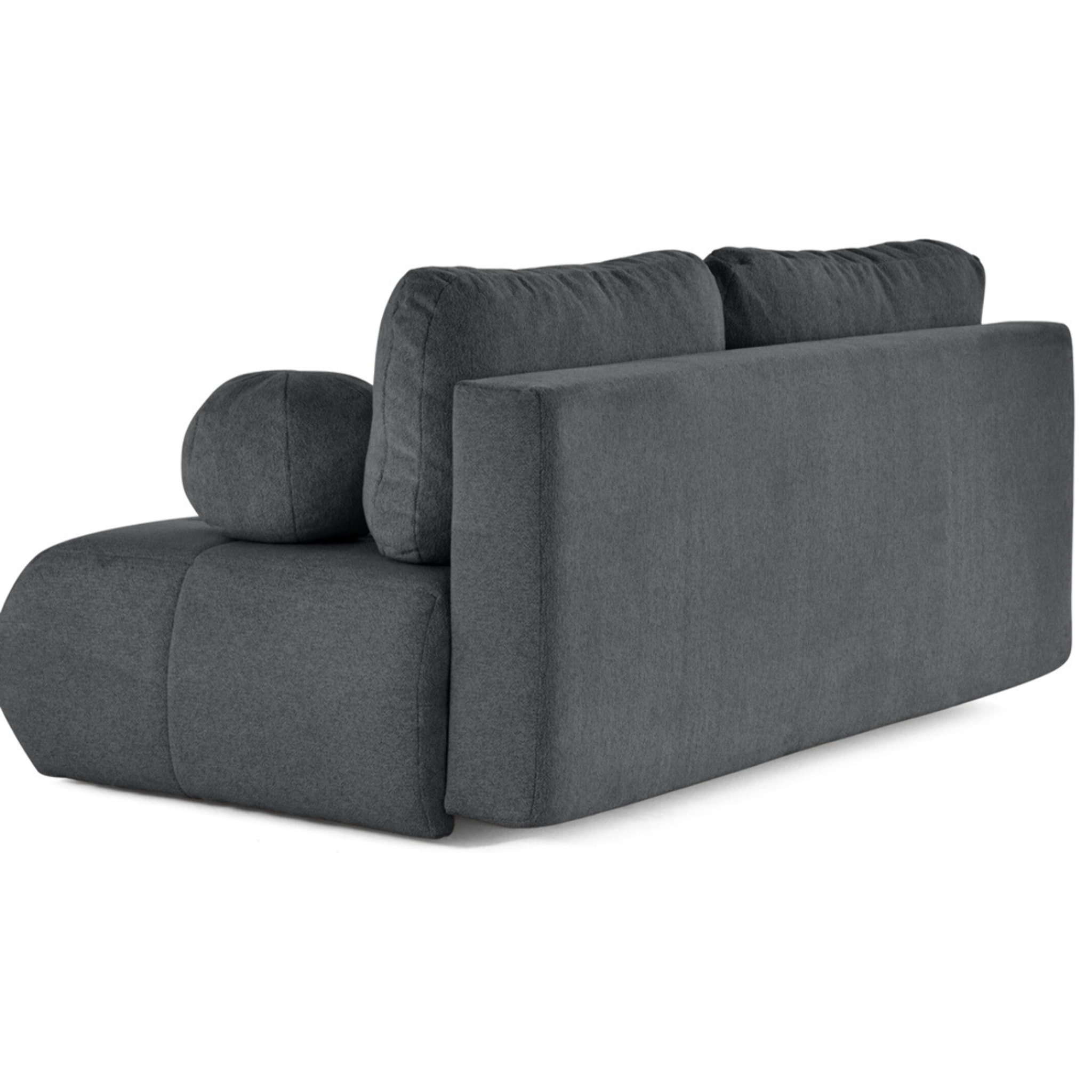 Bowie - canapé 3 places convertible coffre + coussin rond inclus en tissu texturé - Gris foncé