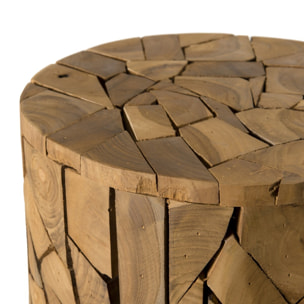 SAM - Table d'appoint marron ronde 30x30cm mosaïque bois Teck