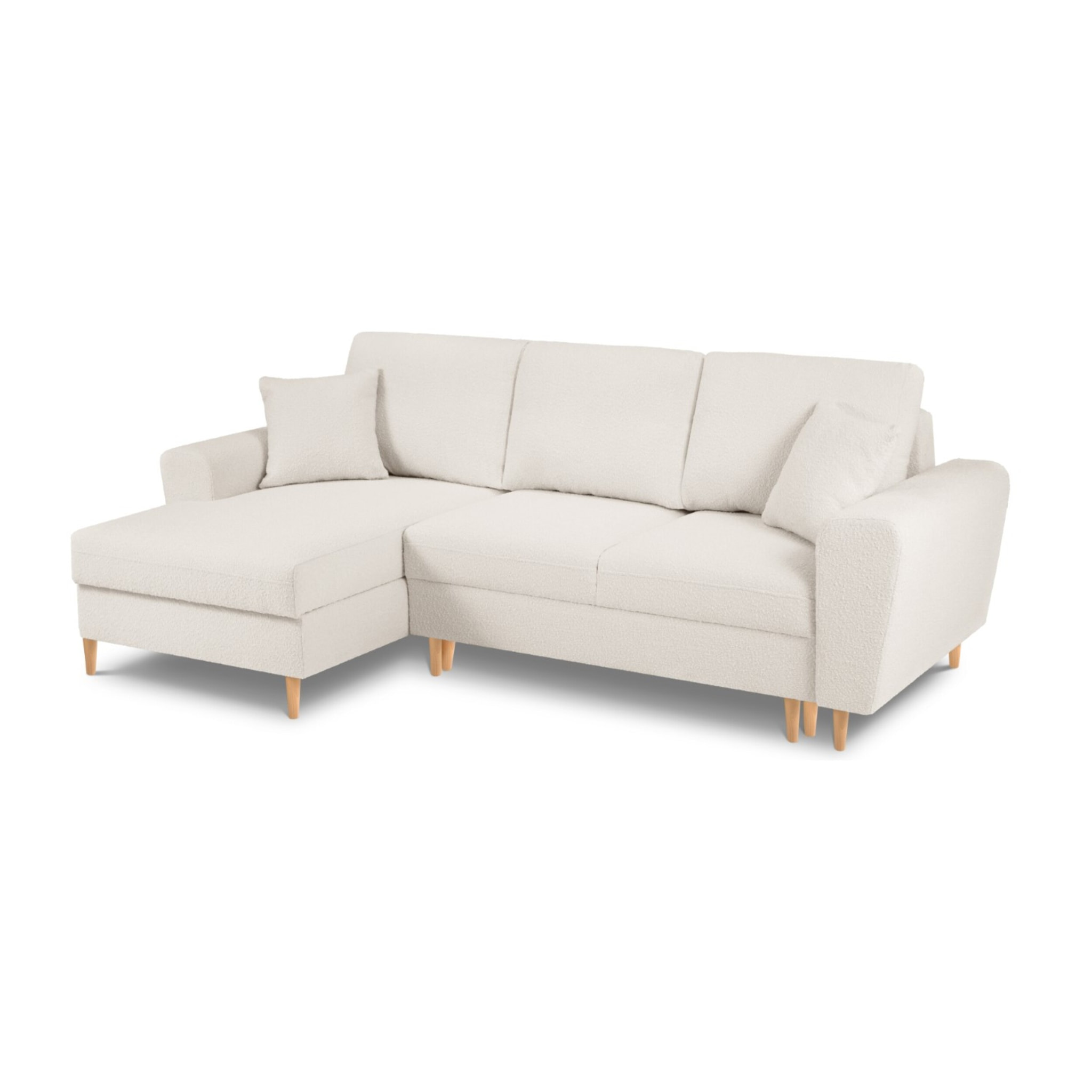 Canapé d'angle gauche convertible avec coffre de rangement "Kyoto" 4 places en bouclé beige