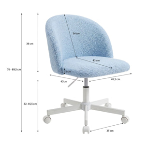 Silla de escritorio tapizada en borreguito azul claro 76-89,5 cm Candy Azul Claro