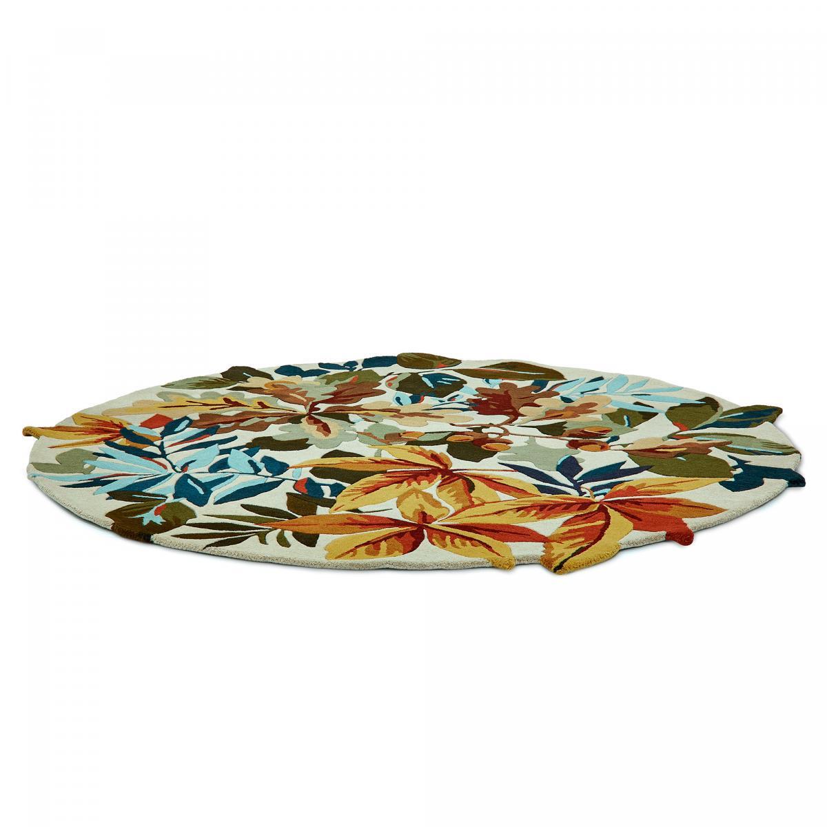 Tapis rond fait main en laine motif floral TAPI