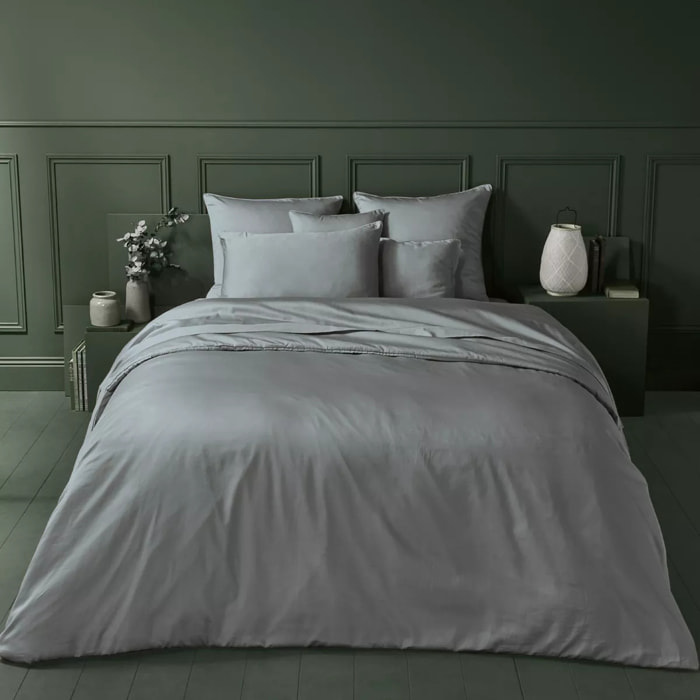 Housse de couette satin de coton uni gris Ava uni souris