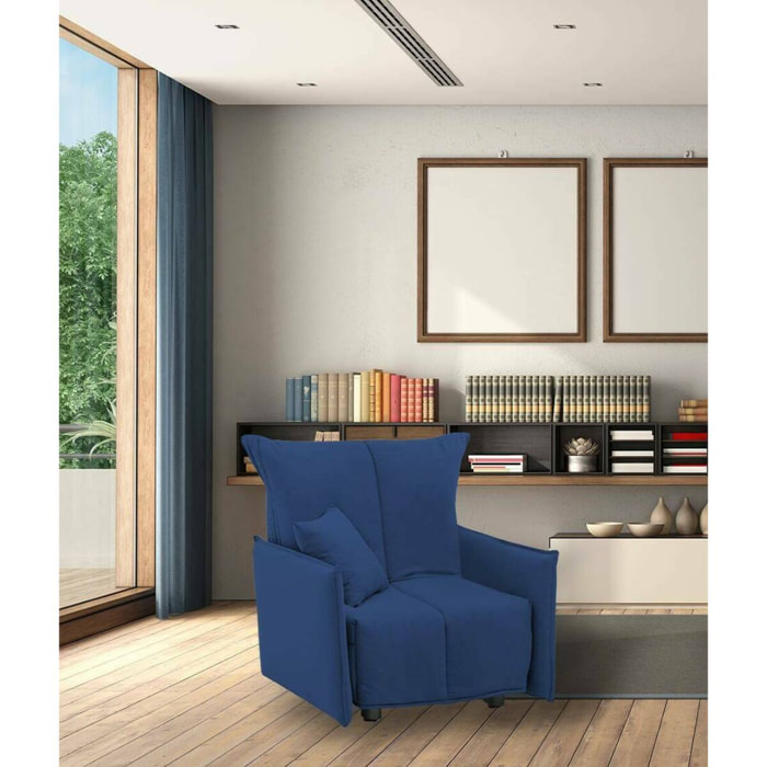 Poltrona Atlantis, Divano singolo, Poltrona soggiorno apertura a carrello, Braccioli standard, 100% Made in Italy, Cm 110x90h85, Blu