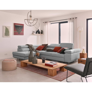 Zaria - canapé d'angle gauche - convertible avec coffre et têtières réglables - 5 places - en velours côtelé - Gris clair