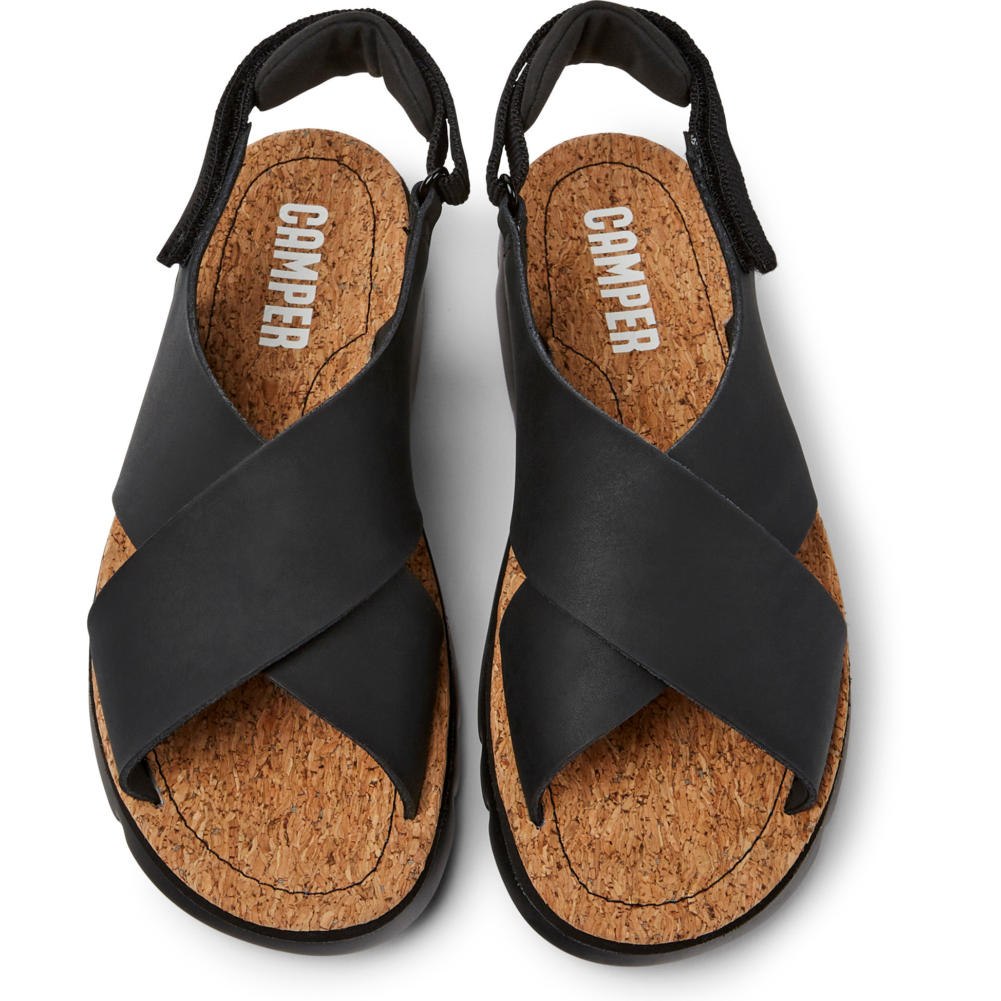 Sandalias - CAMPER Oruga - Negro - Piel (Becerro con aspecto de goma) / Tejido técnico (PET reciclado)