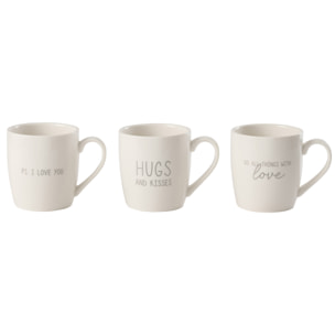 J-Line Mug Amour Ceramique Argent Assortiment De 3