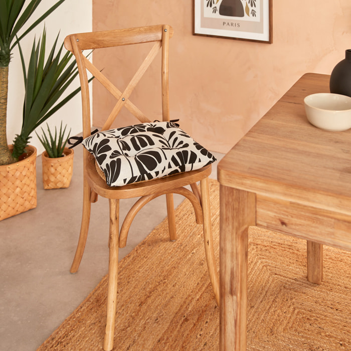 Galette de chaise "Twisted lime" coton noir & blanc 38x38cm