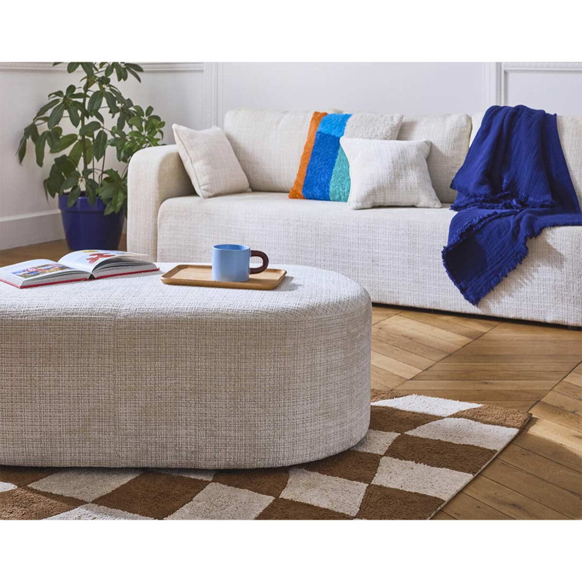 Miro - canapé droit 3 places - convertible avec coffre - en velours texturé - Beige