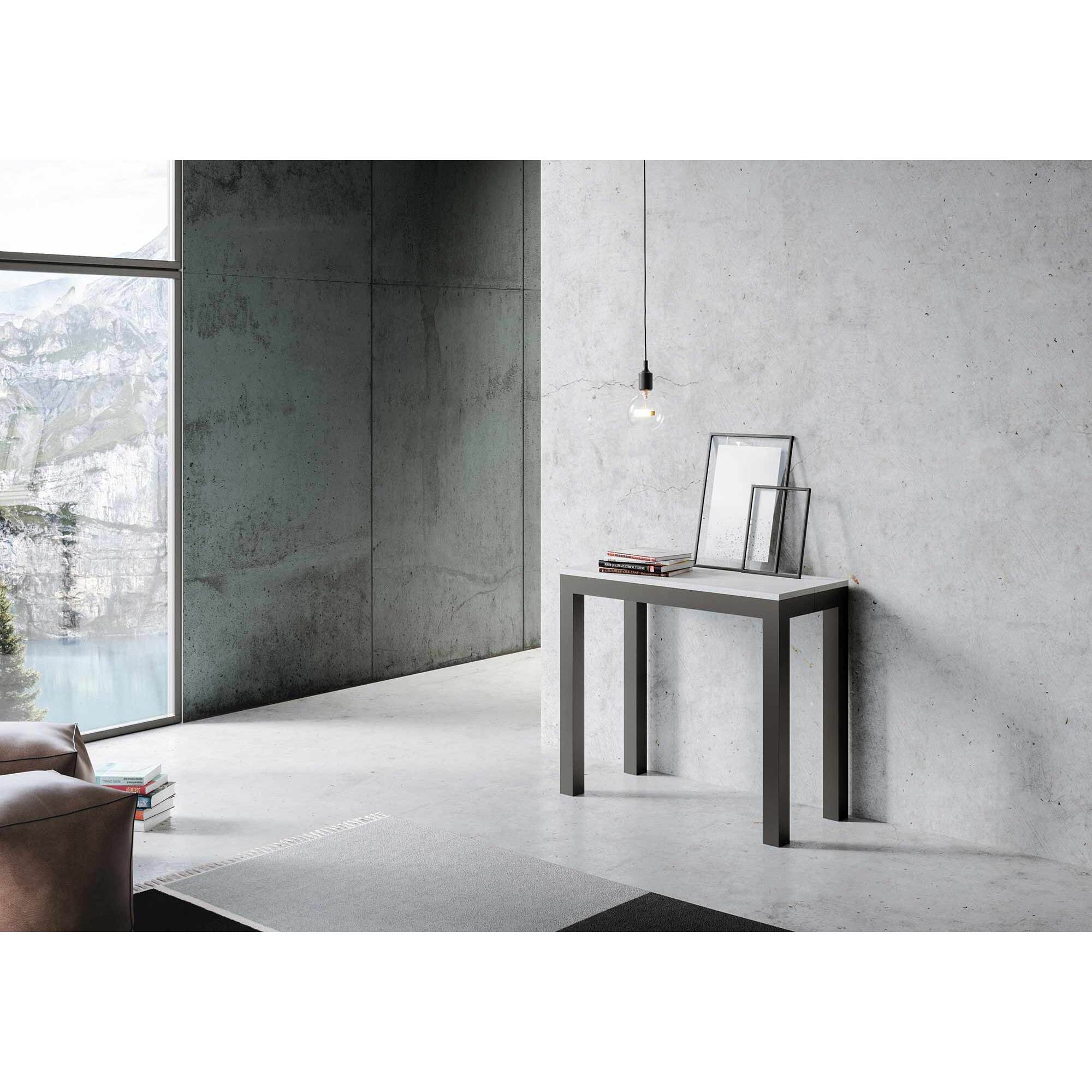 Consolle allungabile 90x40/300 cm Everyday Evolution Bianco Frassino telaio Antracite.