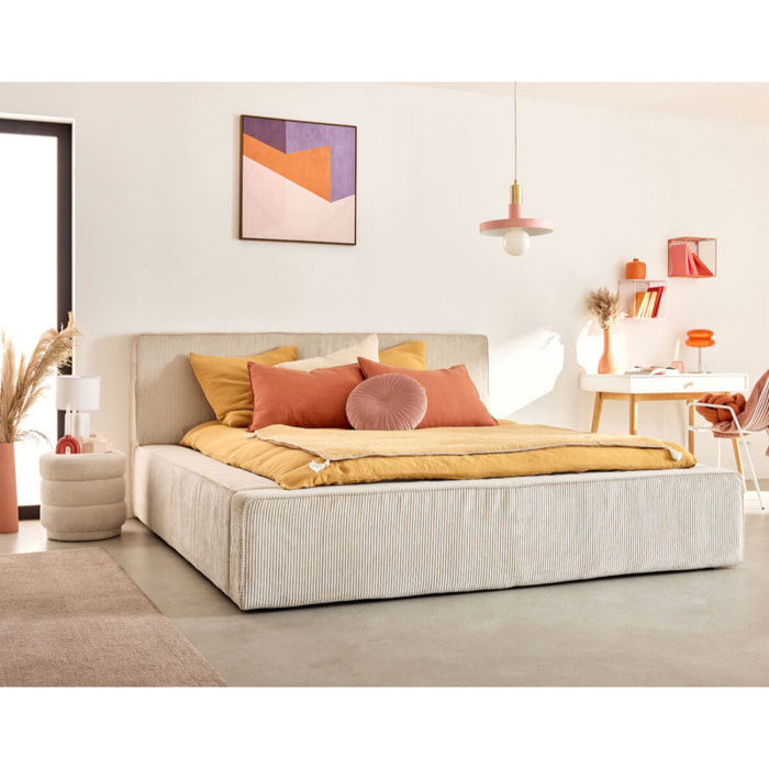 Topaze - lit coffre - 160x200 cm - sommier inclus - velours côtelé - Beige