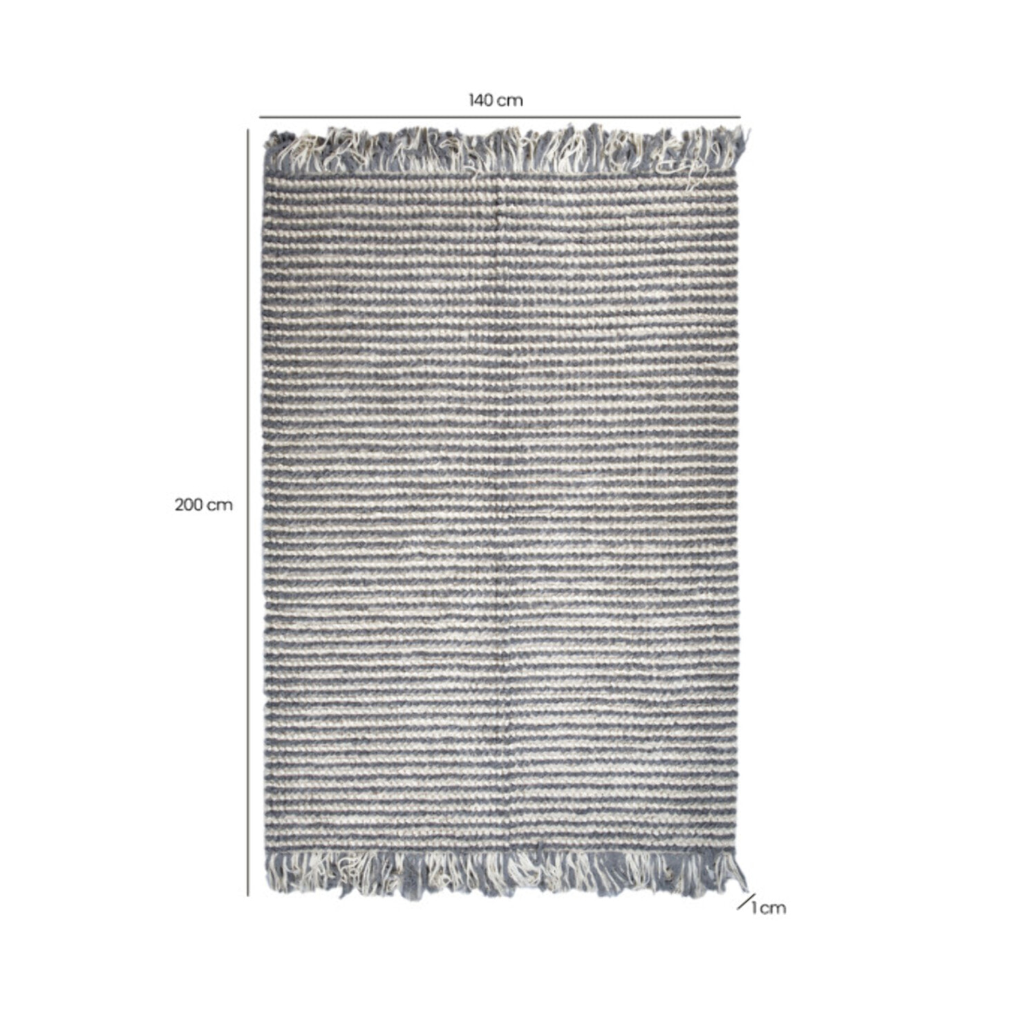 Tapis 140x200 cm en tissu texturé pompons avec franges bicolores - MARINE