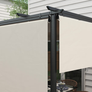 Pérgola de Jardín 4x3 m Cenador para Exterior con Techo Retráctil 4 Cortinas Enrollables de Poliéster y Marco de Metal para Patio Terraza Crema