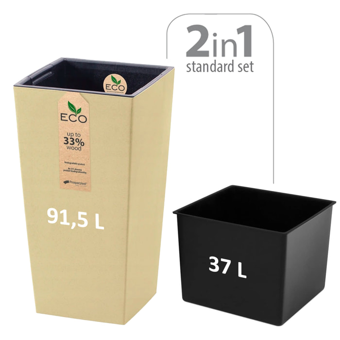 Macetero con inserto Prosperplast Urbi Square Eco 91,5 L en color crema