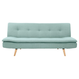 Canapé convertible scandinave 3 places en tissu vert lagon et bois clair SENSO