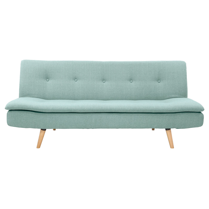 Canapé convertible scandinave 3 places en tissu vert lagon et bois clair SENSO