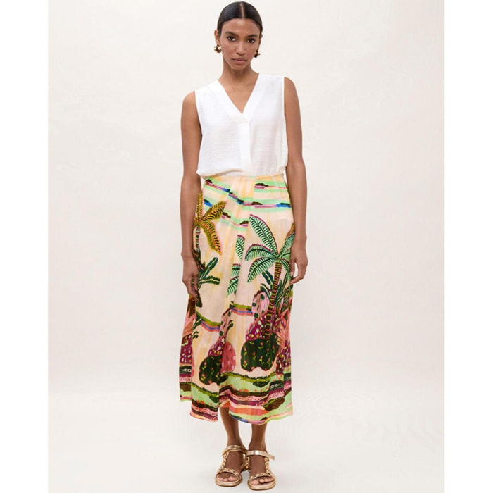 Gonna con stampa di palme multicolore