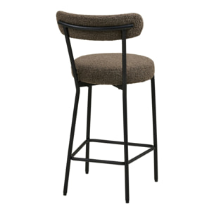 Badalona - Sgabello counter in bouclé marrone con gambe nere 39x46x90 cm