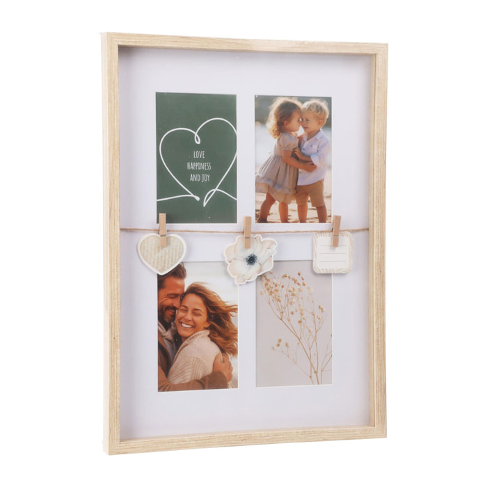 Marco de fotos color natural para 4 fotos y 3 correas de madera 31,3x2,7x43,5cm