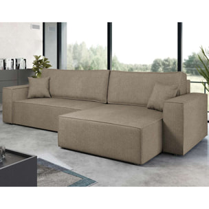 Cezanne - Canapé d'angle réversible 5 places convertible avec coffre en tissu texturé - Marron