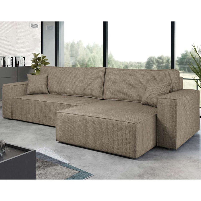 Cezanne - Canapé d'angle réversible 5 places convertible avec coffre en tissu texturé - Marron