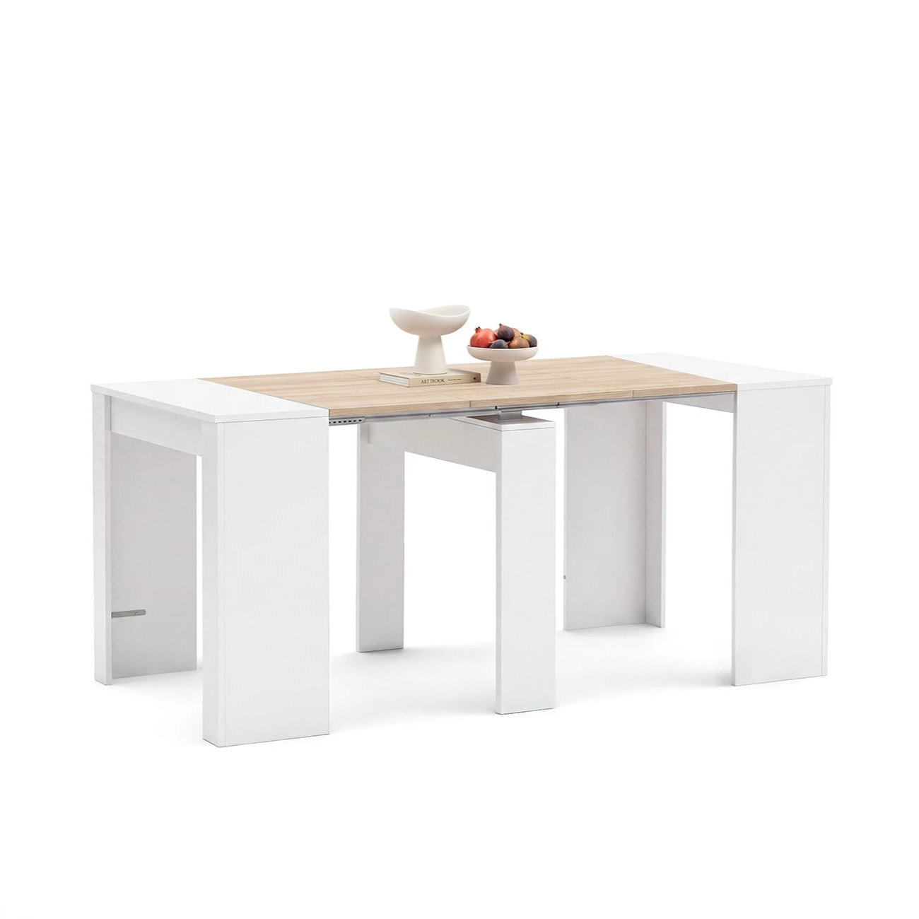 Mesa consola extensible en blanco artik y roble canadian 50-235x90 cm Denis Blanco Artik (Blanco Mate) - Roble Canadian