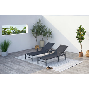 Lot de 2 transats en aluminium gris foncé et noir SITGES