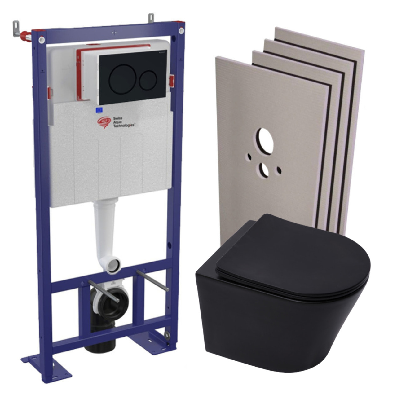 Pack WC bâti-autoportant + WC Infinitio noir mat + Abattant + Plaque + Set d'habillage