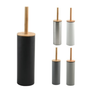 Brosse wc avec support Acier & Bambou ADONIS Gris Noir mat - Poils résistants en silicone Spirella