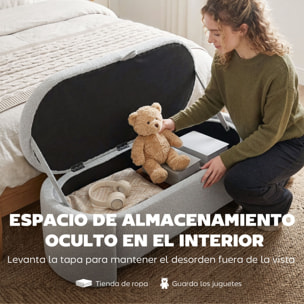 Puff Almacenaje, Banco Almacenaje Ovalado, 129x48,5x44 cm, Tapizado en Terciopelo de Teddy, Baúl de Almacenamiento, Carga 200 kg, Taburete para Sala de Estar, Dormitorio, Entrada, Gris Claro